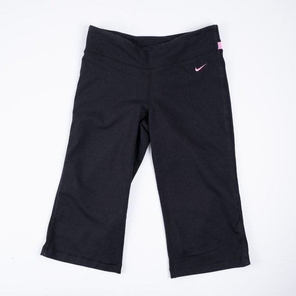 NIKE Dri-Fit black crop yoga pants with pink stripe size S - Picture 3 of 6